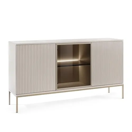 Laval K154 Kommode - Elegante Stauraumlösung in Kaschmir - Buffets mit dekorativen Lamellen und Push-to-Open-System, bietet viel Stauraum und passt perfekt zu verschiedenen Wohnstilen.