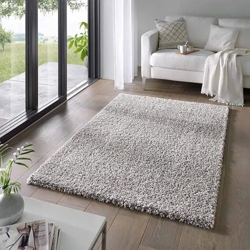 TaraCarpet Langflor-Teppich Venezia Shaggy, grau - Rechteckiger Hochflor Teppich (300x400 cm) aus 100% Polypropylen, ideal für Wohnzimmer und Schlafzimmer. Schmutzabweisend und pflegeleicht, perfekt für Allergiker.