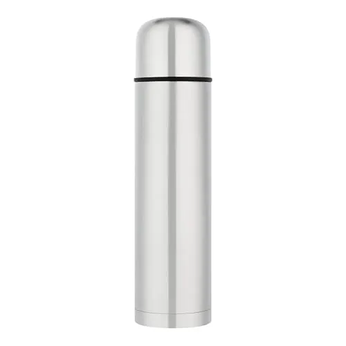 GRÄWE Thermosflasche, Edelstahl Trinkflasche, Thermoskanne, Isolierflasche für unterwegs mit Becher, Auslaufsicher, Spülmaschinengeeignet, Silber, 1 Liter