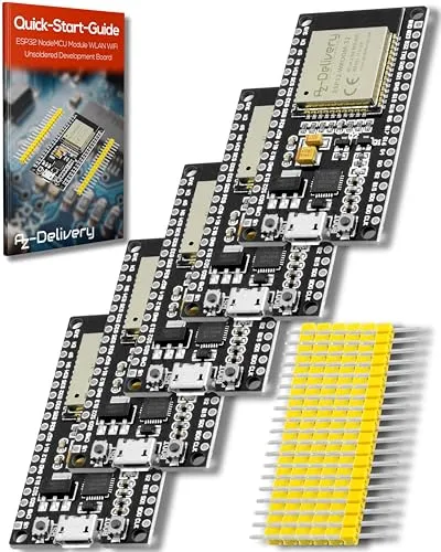 AZDelivery 5 x ESP-32 Dev Kit C - WLAN WiFi Development Board - Mainboards mit leistungsstarkem ESP32-Microcontroller für einfaches Prototyping. Inklusive E-Book für schnelle Einrichtung und nützliche Anwendungsbeispiele!