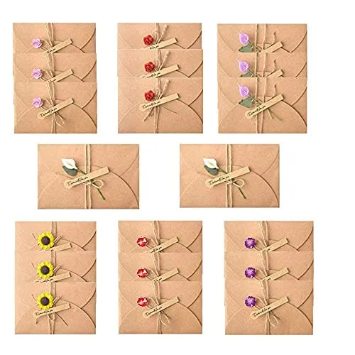 Loopunk Grußkarte,20 set geburtstag skarten, RetroKraftpapier-leere, Umschläge Getrocknete Blumen,für verschiedene Anlässe, Hochzeit, Weihnachten, Geburtstag, Einladungen.