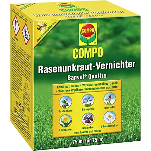 Compo Rasenunkraut-Vernichter Banvel Quattro - Hochwirksames Konzentrat zur Bekämpfung von Unkräutern im Rasen, bienengefährlich und für einen gesunden Rasen
