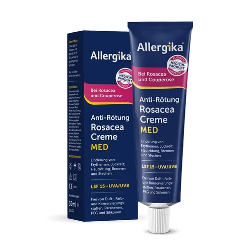 Allergika Anti-Rötung Rosacea Creme Med - Arzneimittel zur Linderung von Rosacea-Beschwerden, mit Hyaluronsäure und Azeloglicina® für intensive Feuchtigkeit und Schutz vor UV-Strahlung (LSF 15). Ideal für empfindliche Haut.