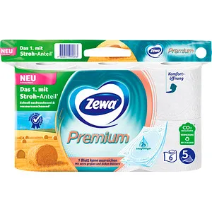 Zewa Premium Toilettenpapier, 5-lagig mit Strohanteil 51250 , 1 Packung = 6 Rollen à 110 Blatt