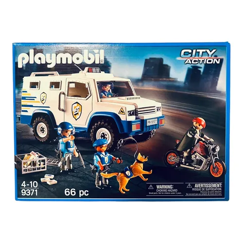 PLAYMOBIL 9371 City Action Geldtransporter - 66-teiliges Spielset mit wandelbarem Wachmann und Gangster, für spannende Rollenspiele ab 4 Jahren