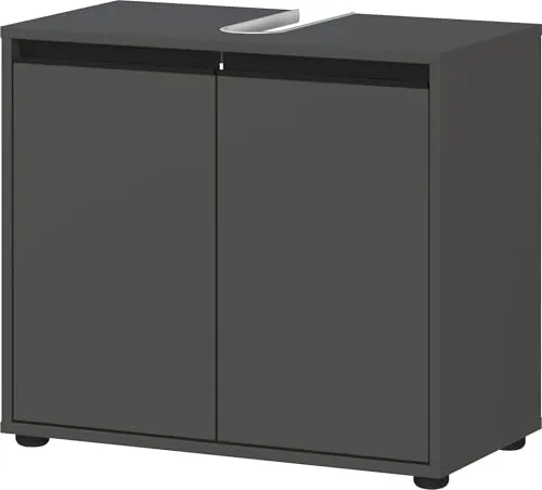 Waschbeckenunterschrank GW-LEMONT in Graphit, 2 Türen, 63x55x34cm - Der stilvolle Waschbeckenunterschrank GW-LEMONT in Graphit bietet mit zwei Türen und einem verstellbaren Einlegeboden praktischen Stauraum für Ihr Badezimmer. Die Siphonaussparung erleichtert die Montage und sorgt für eine optimale Raumausnutzung.