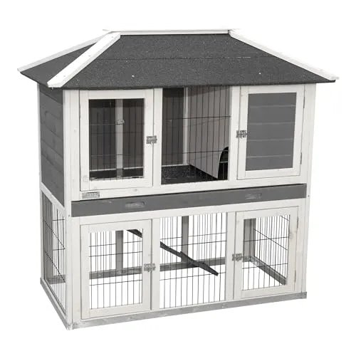 Kerbl Pet Nagerstall Villa mit Auslauf für Kaninchen, Meerschweinchen und Hasen - Kleintiergehege & Käfige für draußen, hochwertiger Stall mit wetterfestem Bitumendach und integriertem Freigehege für optimalen Komfort und Sicherheit.