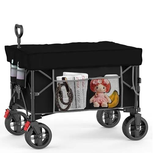 LAWA Living Bollerwagen mit Stoffdach und Bremse - Faltbarer Bollerwagen in Schwarz mit 130 l Volumen, leichtes Gewicht von nur 9,8 kg und praktischer Heckklappe – ideal für Ausflüge, Camping und den Transport von Haustieren.