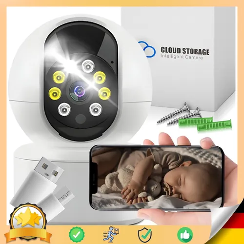 Retoo Babyphone mit Kamera, WiFi, Kamera 360°, Kompatibel, Mit, Yoose App, Prozessor, Single, Core, 1,2 GHZ, Audioeingang, Ladegerät, Weiße, Farbe, IP Baby Camera Handy Monitor Innen, 1080P