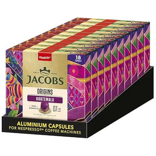 Jacobs Kaffeekapseln Guatemala, Single Origin 100% Arabica, Intensität 7/12, 10 x 18 Getränke, Nespresso* kompatible Kaffee Kapseln, 180 Kapseln