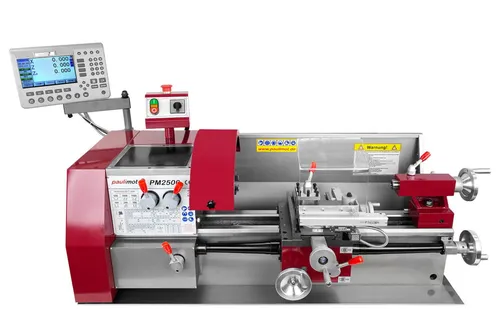 Drehmaschine PM2500 mit 400 Volt Motor - Metallbearbeitung, leistungsstark mit 750 Watt Motor und automatischem Längsvorschub für präzise Dreh- und Gewindearbeiten.