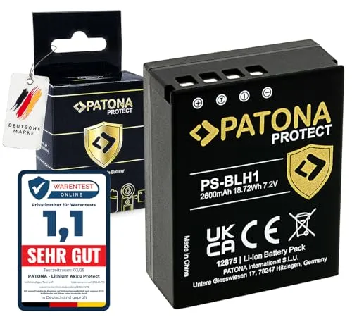 PATONA V1 Protect BLH-1 Akku (2400 mAh) - Intelligentes Akkusystem für Olympus-Kameras - Kamera-Akkus mit NTC-Sensor und feuerhemmendem V1 Gehäuse, hitzebeständig bis 90 Grad – ideal für unvergessliche Fotoshootings.