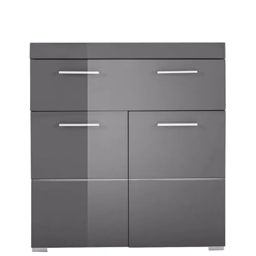 trendteam smart living Amanda Kommode - Unterschrank fürs Bad in Grau Hochglanz, modern mit 2 Türen und 1 Schublade, pflegeleicht und FSC-zertifiziert für verantwortungsvolle Waldwirtschaft.