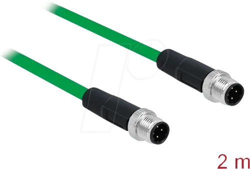 DELOCK 85918 - Netzwerkkabel M12 Stecker 4 Pin D-kodiert > M12 Stecker TPU 2 m - Ethernet-Verbinder für industrielle Anwendungen, flexibles und belastbares Kabel mit TPU-Mantel, öl- und UV-beständig, ideal für Maschinensteuerung und Automatisierung.