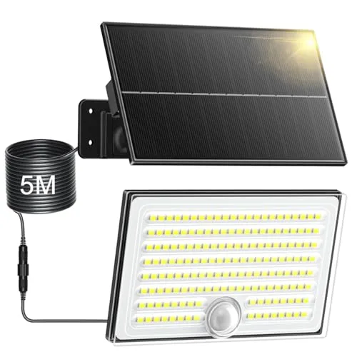 Realky Solarlampe für Außen mit Bewegungsmelder – IP65 Wasserdicht - Hochwertige Solarleuchte mit separatem Solarpanel für effizientes Laden und lange Akkulaufzeit. Ideal für Garten, Garage und Haustür – einfache Installation und hohe Lichtausbeute.