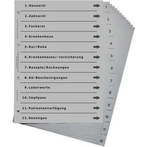 Ordnerregister für Arzt und Gesundheit, durchdachtes Register für DIN A4 Ordner, Gesundheitsordner für alle wichtigen Unterlagen, lichtgrau