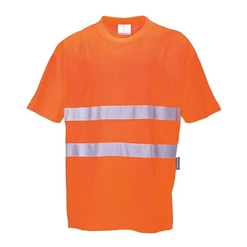 Portwest Herren Shirt in Orange, M EU - T-Shirt für Herren, ausgestattet mit atmungsaktivem Baumwoll-Komfortgewebe und HiVisTex Reflexband für erhöhte Sichtbarkeit – ideal für sicheres Arbeiten.