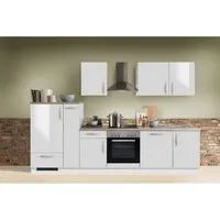 Menke Küchenzeile White Premium 310 cm mit E-Geräten - Einbauküche in elegantem Weiß hochglanz, inklusive moderner E-Geräte und viel Stauraum für eine stilvolle und funktionale Küche.