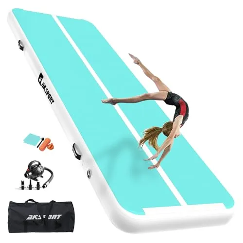 AKSPORT Air Matte Track Tumbling Matte,3/4/5/6m Aufblasbar Gymnastikmatte Turnmatte Tumbling Matten 10/20cm hoch mit Luftpumpe für Zuhause/Taumel/Turnhalle/Ausbildung/Cheerleading doppelt mintgrün