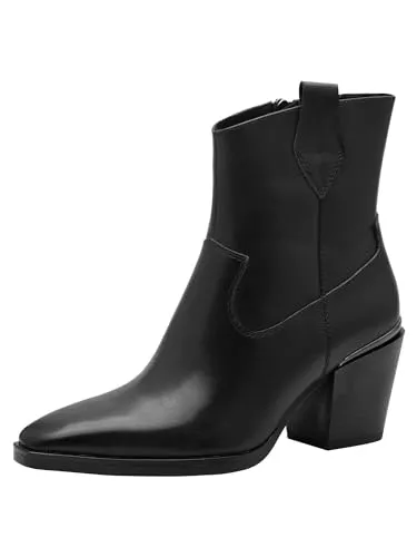 MARCO TOZZI Damen Stiefeletten mit Absatz aus Leder Cowboy, Schwarz (Black), 37 EU