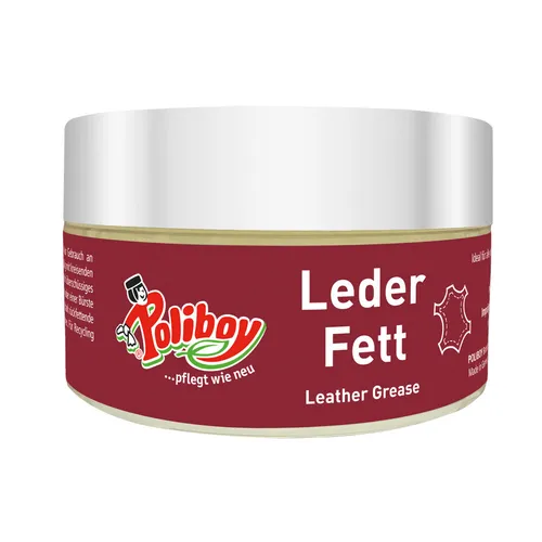 Poliboy Leder Fett 200 ml – Hochwertige Pflege für Glattleder - Poliboy Leder Fett 200 ml – Ideal zur Pflege von Glattleder wie Schuhen und Taschen. Die reichhaltige Formel schützt und hält das Leder geschmeidig, während sie gleichzeitig für einen natürlichen Glanz sorgt.