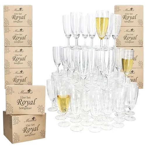 MamboCat Sektglas 12er Set Royal - 12 elegante Sektgläser (140ml) mit modernem Design für festliche Anlässe. Ideal für Hochzeiten, Partys und besondere Momente, spülmaschinengeeignet und mit sicherem Stand.