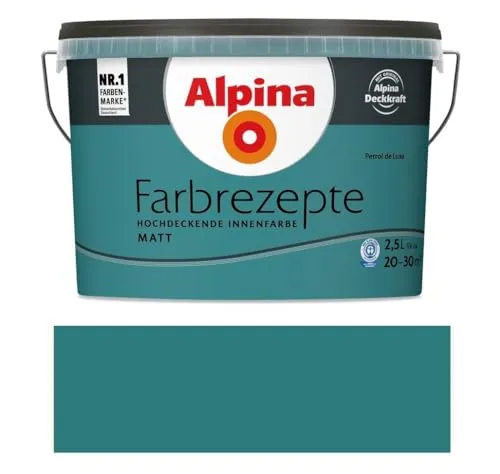 Alpina Farbrezepte Innenfarbe Petrol de Luxe matt - 2,5L, atmungsaktiv und tropfgehemmt für einzigartige Farbwirkungen und Raumstimmungen