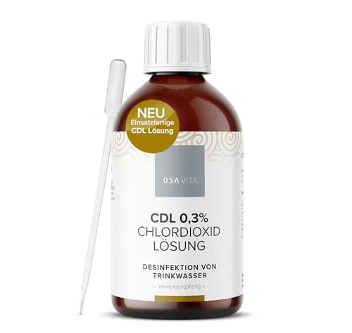 OSAVITA® CDL 0,3% Chlordioxid Lösung - Effektive Trinkwasserdesinfektion - Chlorbasierte Desinfektion für Trinkwasser, sofort einsatzbereit und lange haltbar. Made in Germany, ideal für Urlaubsreisen und Haushalte.