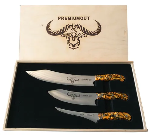 Giesser PREMIUMCUT 3er Messerset Spicy Orange - Küchenmesser-Set mit ergonomischem Acrylgriff und scharfen Edelstahlklingen, ideal für Fleisch, Obst und Gemüse – perfekt für jeden Koch!