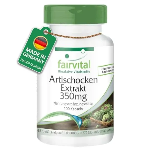 fairvital Artischocken Extrakt 350mg, 100 Kapseln, schluckfreundlich, HOCHDOSIERT mit 2,5% Cynarin, VEGAN