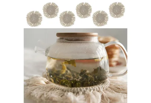 CEPEWA Glasuntersetzer Untersetzer 6er Set Makramee Ø10cm creme rund