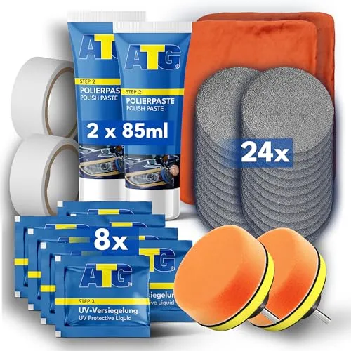 ATG® Scheinwerfer Aufbereitung Set - Universal Auto Scheinwerfer Polierset für Matte & Blinde Scheinwerfer - Schnelle & einfache Scheinwerfer Aufbereitung - Doppeltes Scheinwerfer Reparatur Set