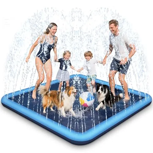 Haozozo Wasserspielzeug Kinder Outdoor Spiele mit Antirutschfunktion, 200CM Wassersprinkler Kinder Splash Pad, Gartenspielzeug Kind Sprinkler und Hundepool(Quadratisch 200cm)