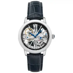 Earnshaw ES-8287-01 Herren Automatik Armbanduhr - Cornwall Bridge - Elegante Herrenarmbanduhr mit Automatikwerk, silbernem Edelstahlgehäuse und blauem Lederarmband. Ideal für den täglichen Gebrauch und stilvolle Anlässe.
