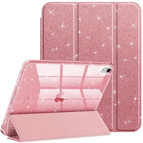 Fintie Glitzer Hülle für iPad 11./10. Generation (2025/2022 A16 Chip) mit Stifthalter - Transparente Dünne Schutzhülle, Stoßfest & Glitzer Klar Rückseite für Mädchen/Kinder‌, Roségold