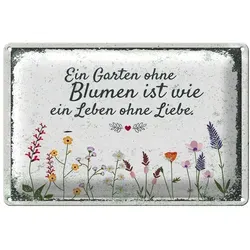 Roomando Metallschild Blechschild Spruch Garten ohne Blumen Leben ohne Liebe 30x20cm 30x20