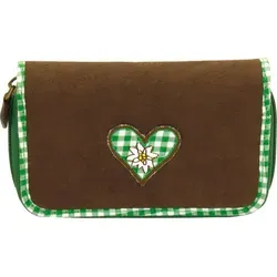 Friedrich Lederwaren RV-Damenbörse Bavaria velvet braun/grün, 13005-7 - Elegante Damenbörse aus Velours in Braun mit grünem Karomuster. Praktisch mit 12 Kreditkartenfächern und einem Herz-Zipper. Ideal für stilbewusste Frauen, die Wert auf Qualität legen.