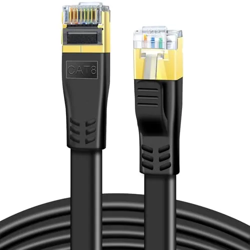 DDMALL Cat 8 Netzwerkkabel 15m, Hochgeschwindigkeit 40Gbps 2000MHz CAT8 Flaches Patchkabel, Gigabit Internet LAN Kabel mit Vergoldetem RJ45 Stecker für Gaming, Modem, Router, PC (15m/Schwarz)