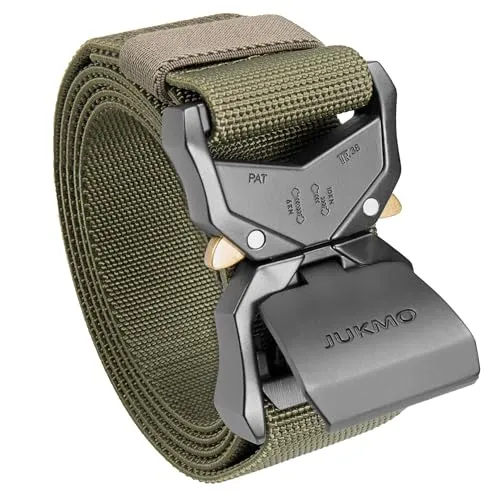 JUKMO Taktischer Gürtel, Militär Wandern 3,8cm Arbeit Gürtel mit Schwere Schnellverschluss Schnalle (Grün, 125cm)