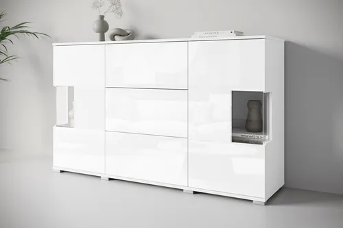 Sideboard INOSIGN "Kenia" in Weiß, 150 cm - Moderne Kommode mit 3 Schubladen und 6 Fächern, aus FSC-zertifiziertem Holzwerkstoff, pflegeleicht und mit Push-to-open-Funktion für mehr Komfort.