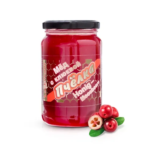 Honig mit Moosbeeren, Ptschjolka, 460 g - Мёд с клюквой, Пчёлка