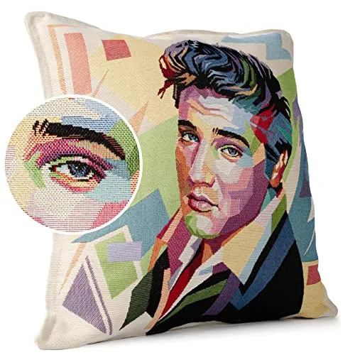 ANRO Kissenbezug Dekokissen Kissen Sofakissen Kissenbezüge Kissenhülle Gobelin Motiv Elvis Presley 45x45cm ohne Füllung