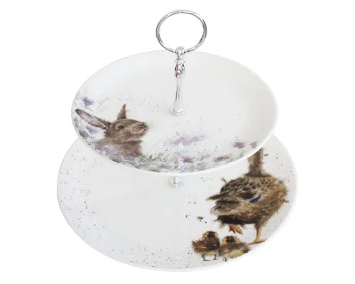 Wrendale Etagere - 2-stöckige Porzellan Etagere mit Tiermotiven - Elegante 2-stöckige Etagere aus Fine Bone China, ca. 23 cm hoch, ideal für stilvolle Snacks. Mit bezaubernden Tierillustrationen von Hannah Dale, spülmaschinenfest und mikrowellengeeignet.