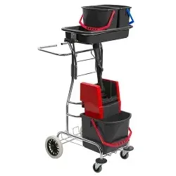 VERMOP Reinigungswagen Varietta verchromt - Bodenputzgeräte mit 1 x 17 Liter und 2 x 6 Liter Eimern, praktische Presse für einfaches Auswringen und komfortabler Transport durch 4 Lenkrollen. Made in Germany.