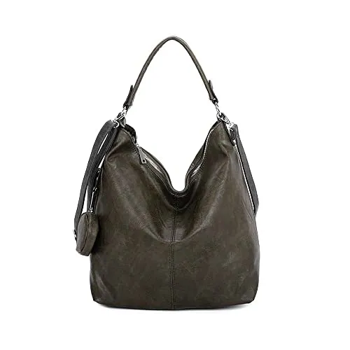 ITALYSHOP24 Schultertasche XXL Damen - Hobo Cross Bag in Lederoptik - Moderne Hobo Schultertasche in Lederoptik, ideal für Freizeit und Reisen. Mit abnehmbarem, verstellbarem Umhängegurt und praktischen Fächern für deine Essentials.