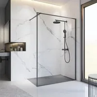 Schulte Duschwand Walk In Trend 2.0 - Schwarz Matt 140 x 200 cm - Duschkabinen mit eleganter schwarz matt Oberfläche, ideal für moderne Badezimmer und bietet einen großzügigen Einstieg.