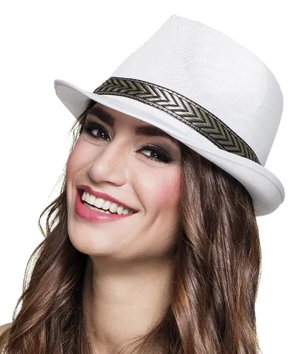 Hut Funky weiß Fasching KArneval Fasnacht Trilby Erwachsene Mafia Herrenhut Neu