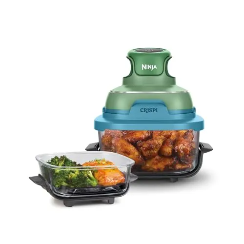 Ninja CRISPi Tragbare Heißluftfritteuse 3,8 l & 1,4 l – 4-in-1 Kochen in Pastellgrün - Kompakte 4-in-1 Heißluftfritteuse mit 1700 W: Ideal für kleine Küchen. Genießen Sie fettfreies Frittieren mit spülmaschinenfesten Glasbehältern für einfache Reinigung und vielseitige Kochmöglichkeiten.