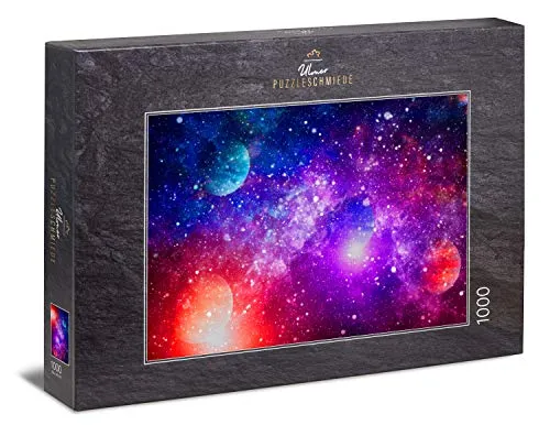 Ulmer Puzzleschmiede - Puzzle „Schwebende Welten“ - Klassisches 1000 Teile Weltall-Puzzle – farbenfrohes Puzzlemotiv aus dem Universum mit fantastischer Planeten- und Sternen-Welt