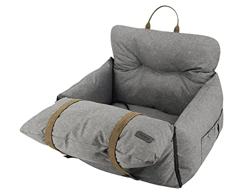 Nobby Reisebett Bena hellgrau 60 x 50 x 43 cm - Hundebox aus Mikrofaser, wasser- und schmutzabweisend, ideal für Reisen mit Befestigungsriemen für Autositz und waschbar bis 30°C.